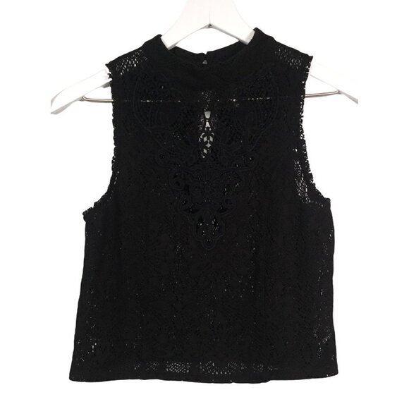 𝅺FREE People Black Floral Lace Size Small Ladies Halter Top Sleeveless Bu… - Picture 1 of 12